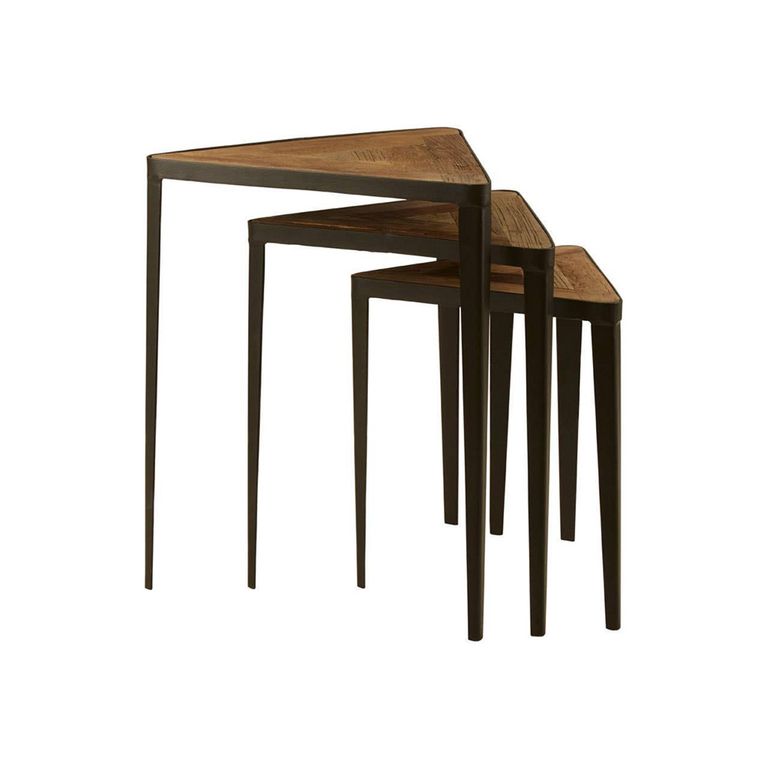 Elmo Nest of 3 Tables - Triangular - Elm Wood and Metal