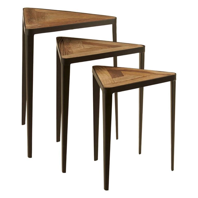 Elmo Nest of 3 Tables - Triangular - Elm Wood and Metal