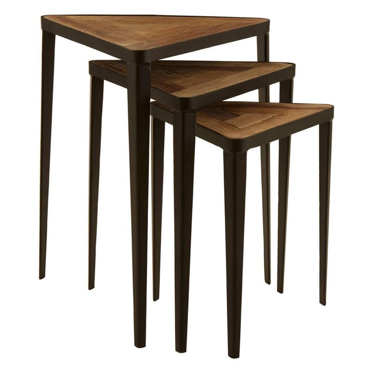 Elmo Nest of 3 Tables - Triangular - Elm Wood and Metal