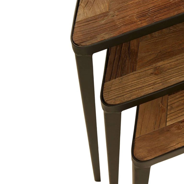Elmo Nest of 3 Tables - Triangular - Elm Wood and Metal