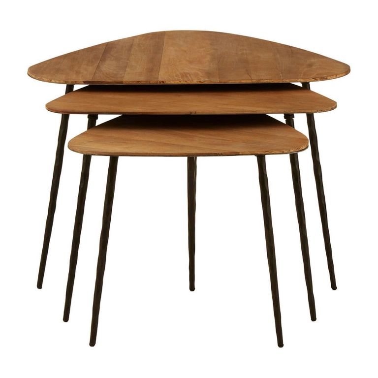 Elmo Nest of 3 Tables - Triangular - Large - Elm Wood and Metal