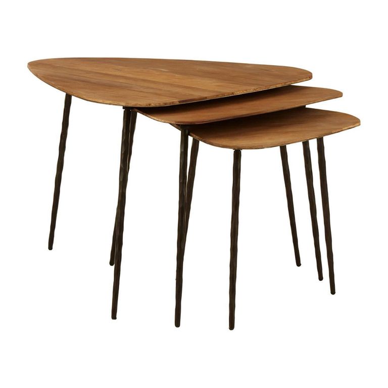 Elmo Nest of 3 Tables - Triangular - Large - Elm Wood and Metal