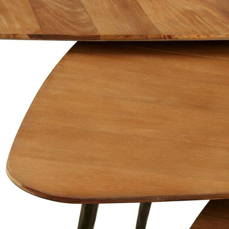 Elmo Nest of 3 Tables - Triangular - Large - Elm Wood and Metal