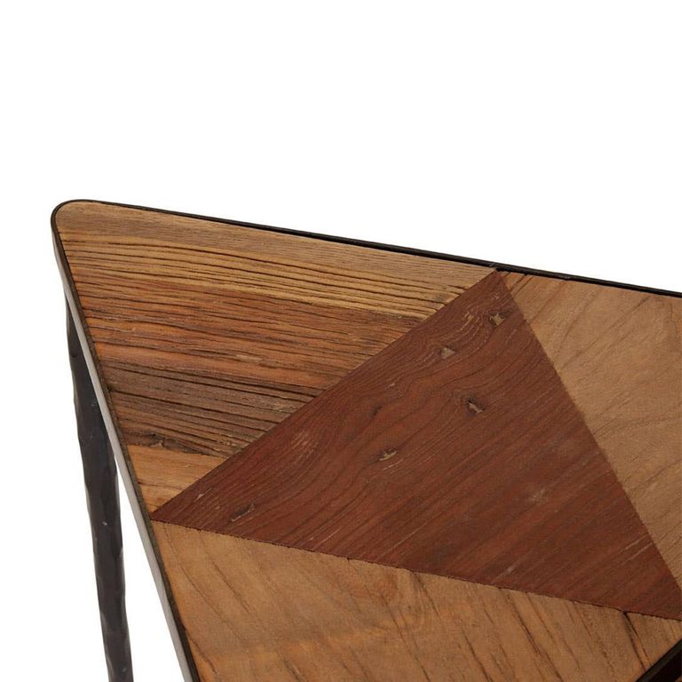 Elmo Nest of 3 Tables - Triangular - Textured Elm Wood and Metal