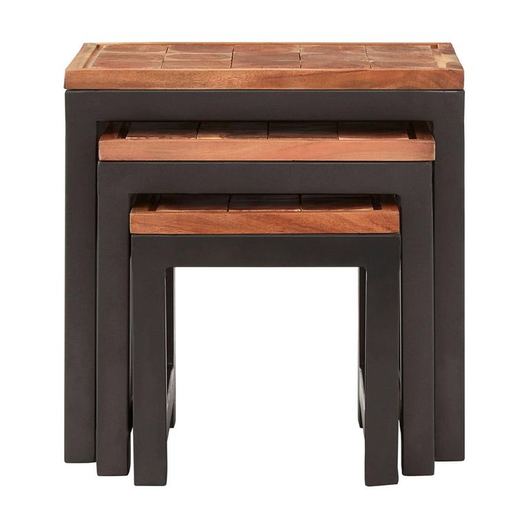 Artisan Nest of 3 Tables - Acacia Wood with Metal Base