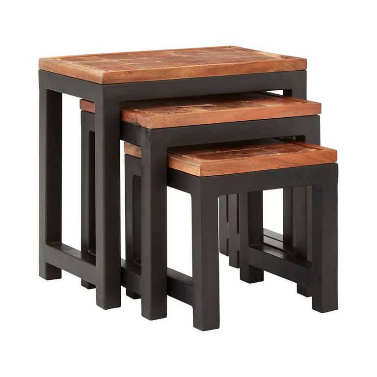 Artisan Nest of 3 Tables - Acacia Wood with Metal Base