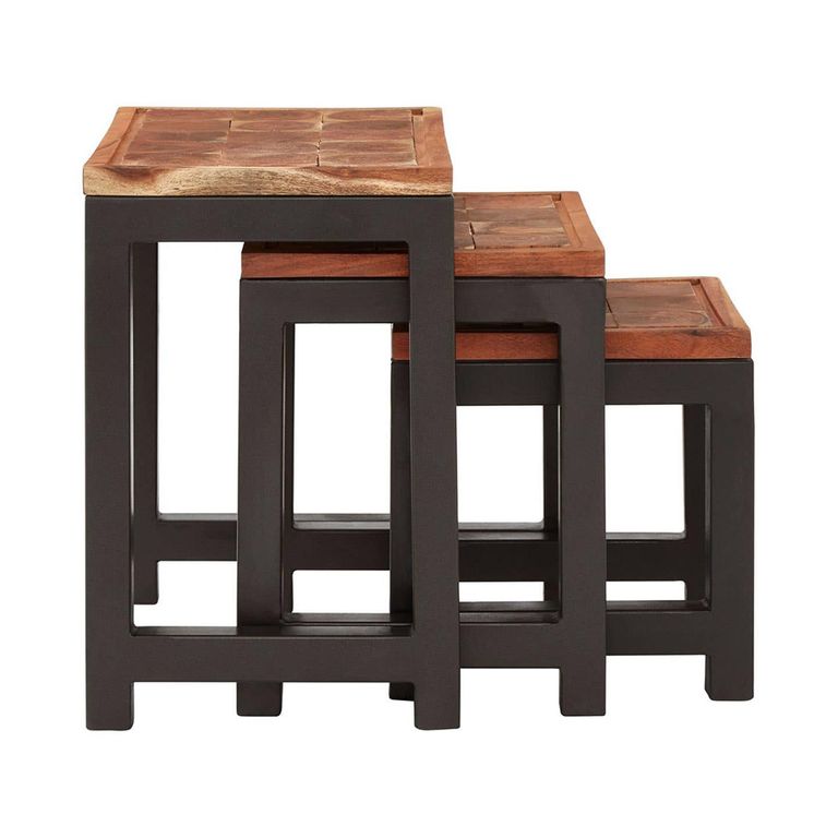 Artisan Nest of 3 Tables - Acacia Wood with Metal Base
