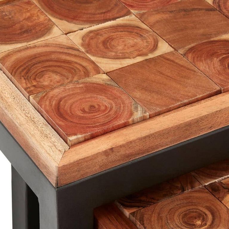 Artisan Nest of 3 Tables - Acacia Wood with Metal Base