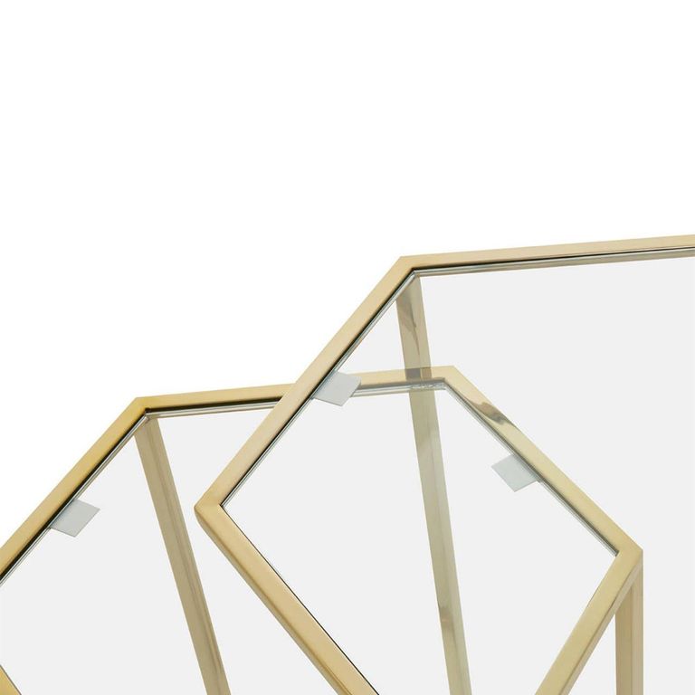 Herber Nest of 2 Tables - Hexagon - Clear Glass with Gold Metal