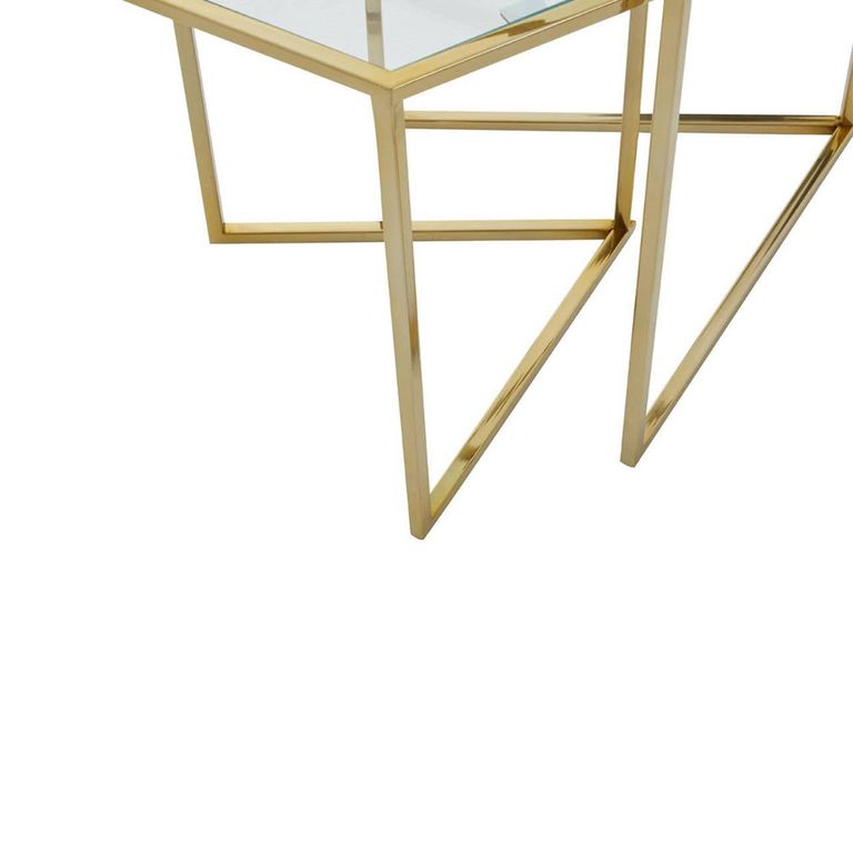 Herber Nest of 2 Tables - Hexagon - Clear Glass with Gold Metal