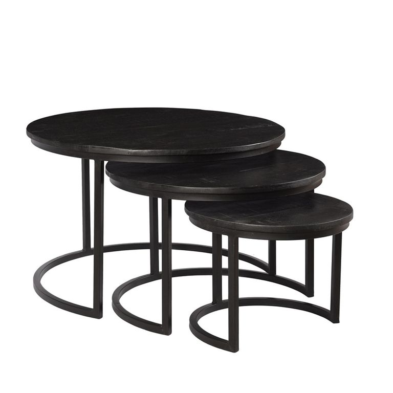 Jerrel Nest of Tables - Round - 3 Tier - Black - Mango Wood