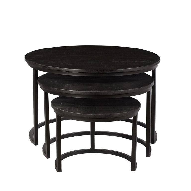 Jerrel Nest of Tables - Round - 3 Tier - Black - Mango Wood