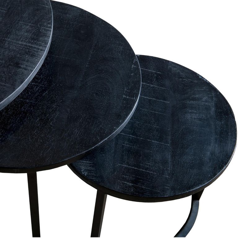 Jerrel Nest of Tables - Round - 3 Tier - Black - Mango Wood