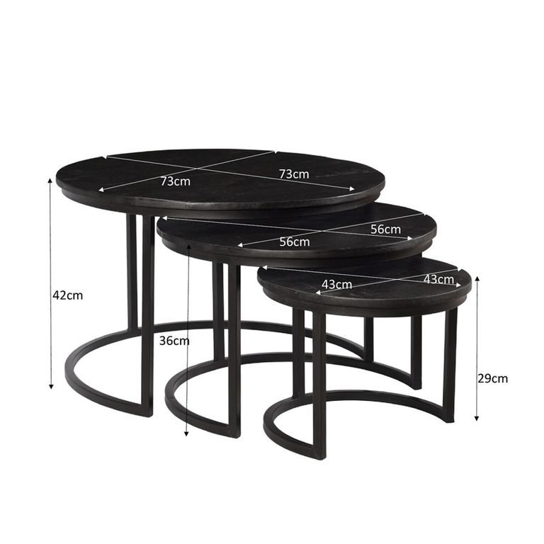 Jerrel Nest of Tables - Round - 3 Tier - Black - Mango Wood