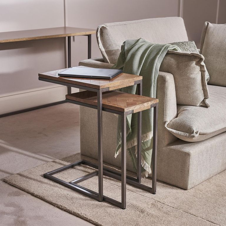 Set of 2 Capri Mango Wood Supper Tables with Brushed Gunmetal Base