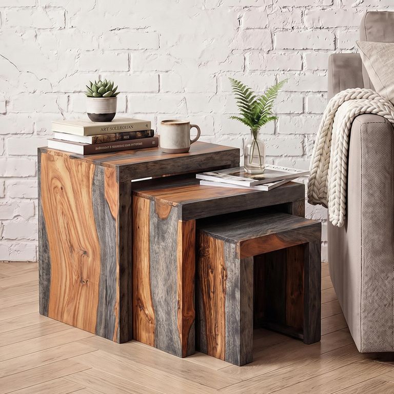 Cube Goa Petite Nest of Table - 3 Tier - Rustic Sheesham