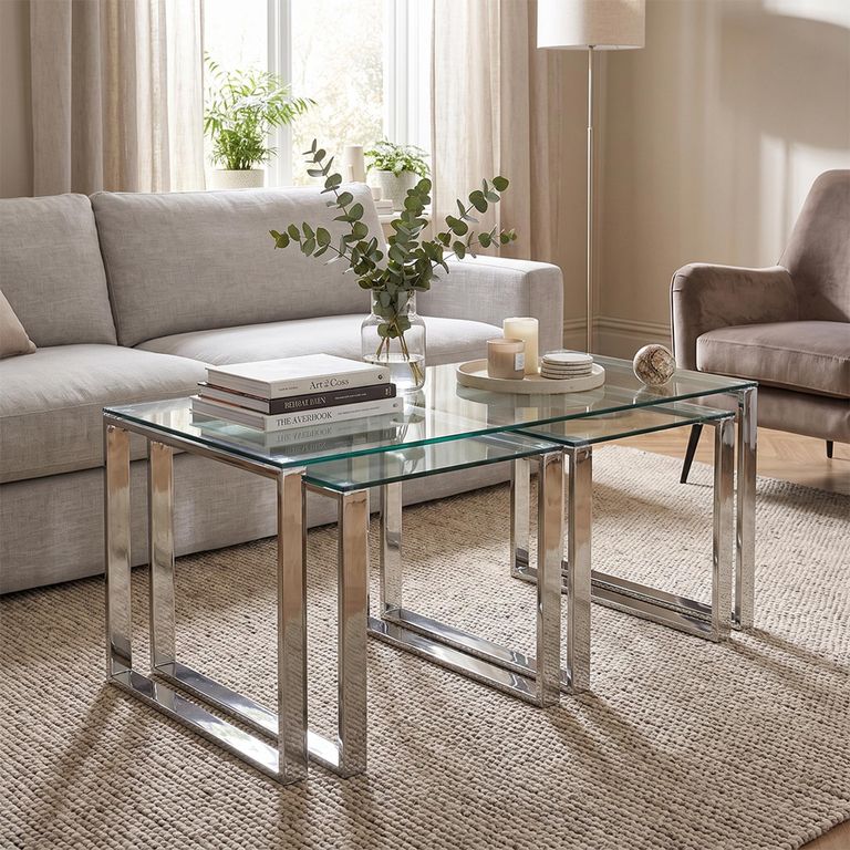 Clearance - Harry Nest of 3 Tables - Glass and Chrome - FSS17560