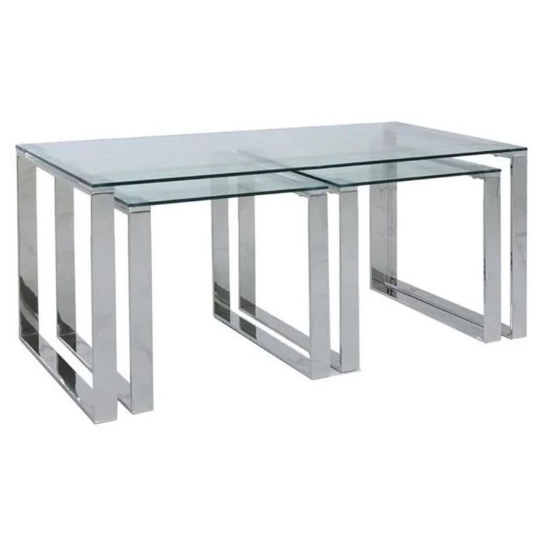 Clearance - Harry Nest of 3 Tables - Glass and Chrome - FSS17560