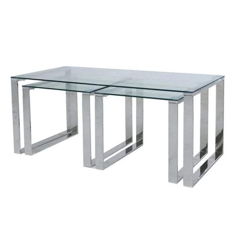 Clearance - Harry Nest of 3 Tables - Glass and Chrome - FSS17560