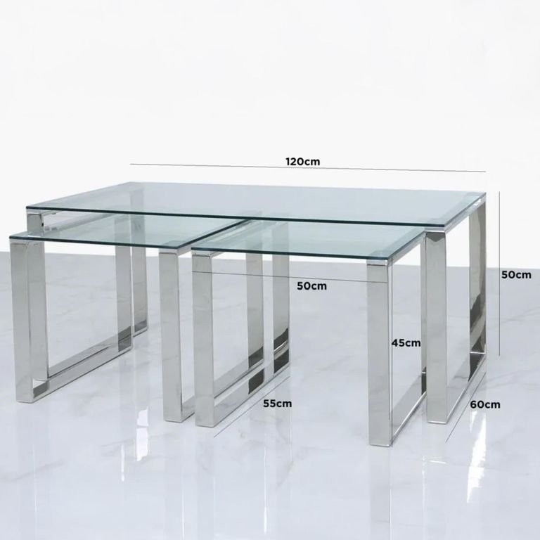 Clearance - Harry Nest of 3 Tables - Glass and Chrome - FSS17560