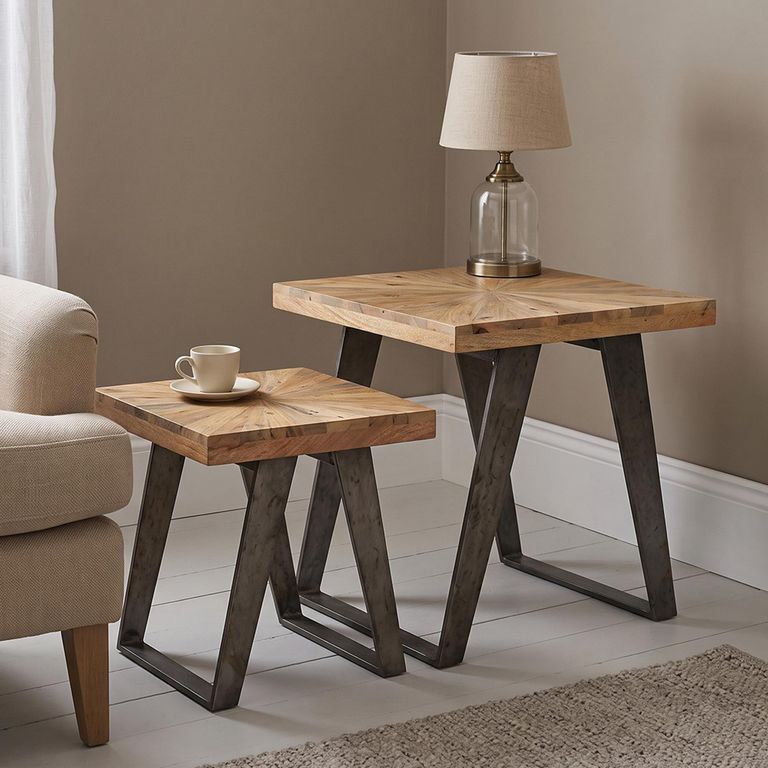 Kodi Natural Mango Wood 2 Tier Sunburst Nest of Table