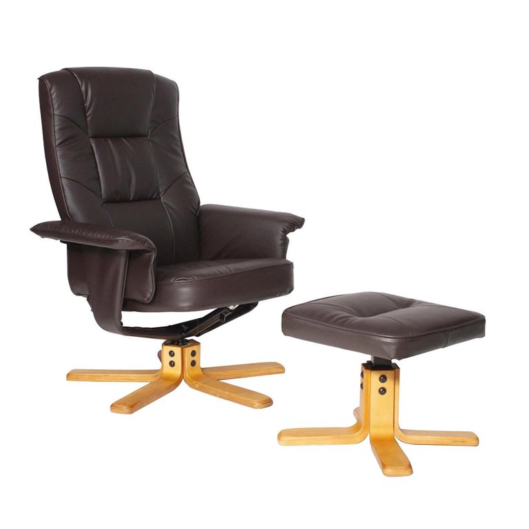 Drake Recliner with Footstool - Faux Leather - Brown - ARC7595-PU-BR