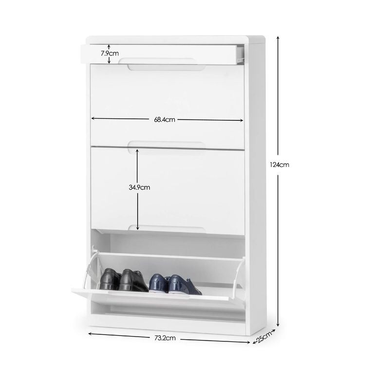 Manhattan Shoe Cabinet - 3 Door - Flip Down - White Gloss