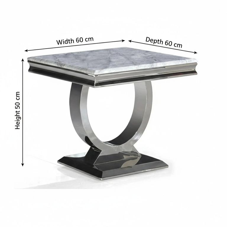 Glacier Side Table - Square - Grey Marble & Chrome
