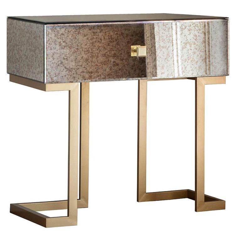 Clearance - Amberley Aged Side Table - 1 Drawer - Mirrored and Brushed Brass - A565