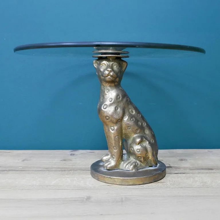 Leopard Base Side Table - Round - Set of 2 - Glass/Metal