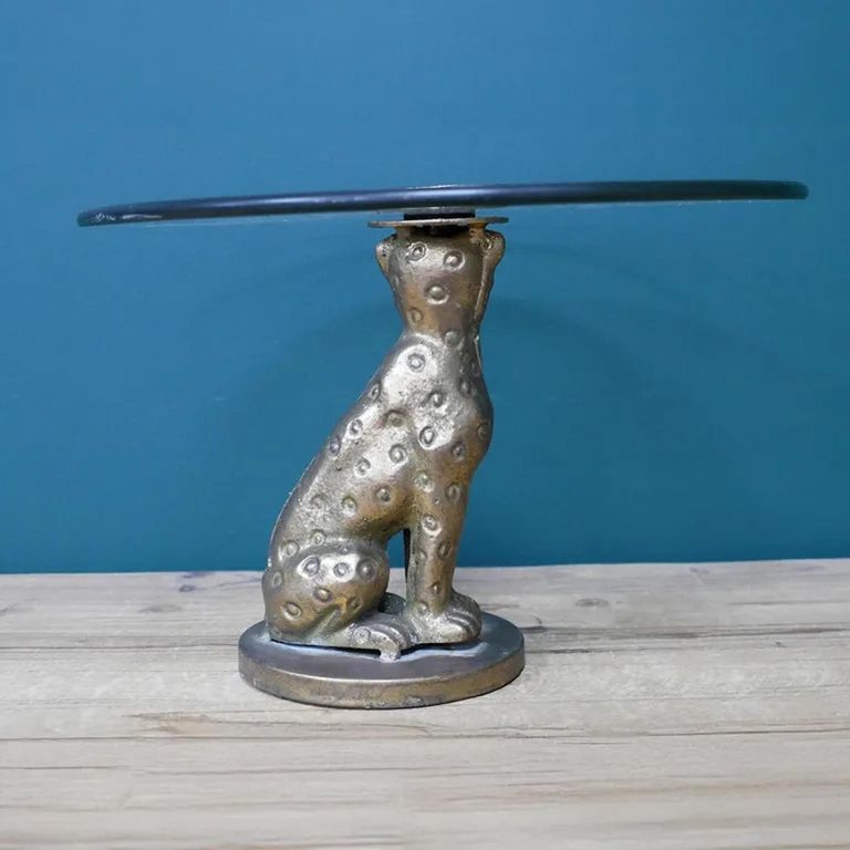 Leopard Base Side Table - Round - Set of 2 - Glass/Metal