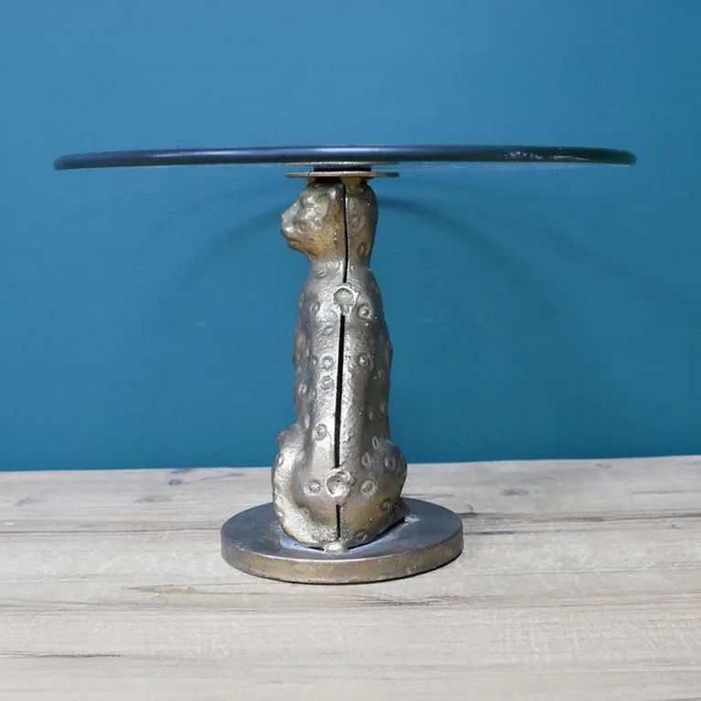 Leopard Base Side Table - Round - Set of 2 - Glass/Metal