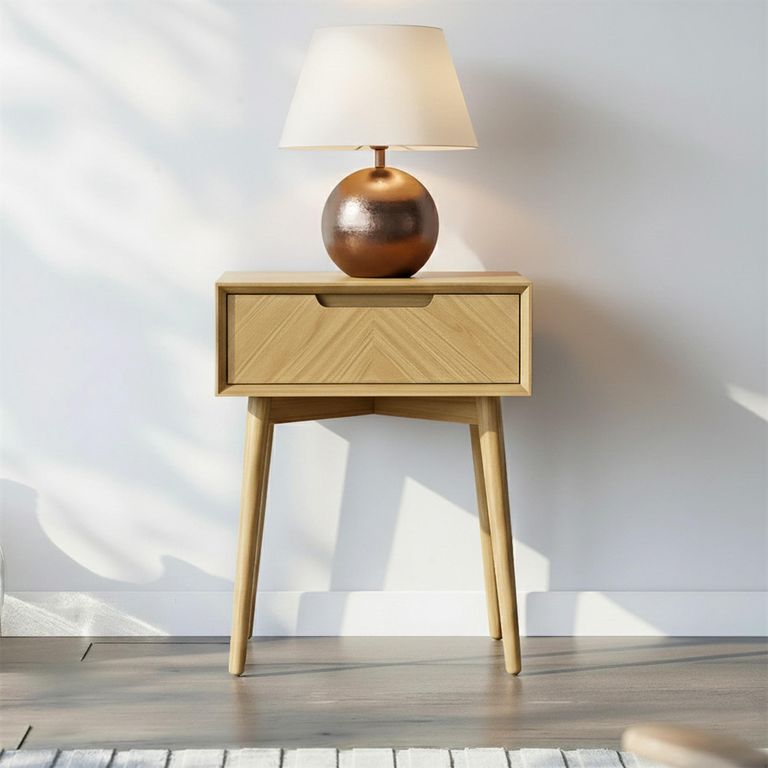 Valencia Herringbone Lamp Table - 1 Drawer - Oak