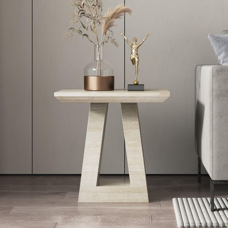 Milan Side Table - Square - Travertine Beige Engineered Marble