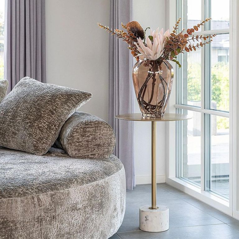 Clearance - Lecco Side Table - Round - Gold - Metal - Marble Base - FSS16963