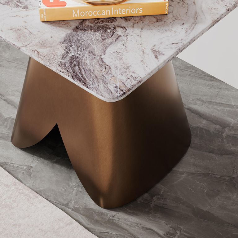Enterprise Side Table - Square - Grey Marble - Brass Base
