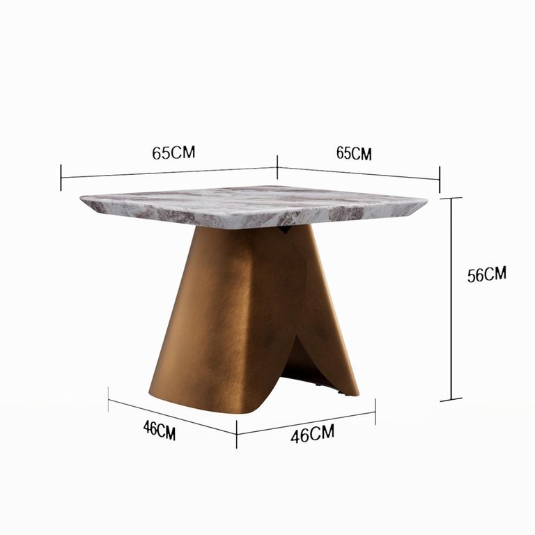 Enterprise Side Table - Square - Grey Marble - Brass Base