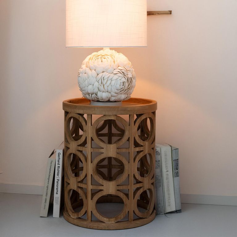 Carving Side Table - Round - Natural - Fir Wood