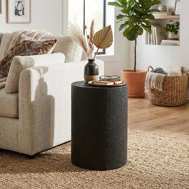 Cylinder Side Table - Round - Small - Drum Base - Black Wood