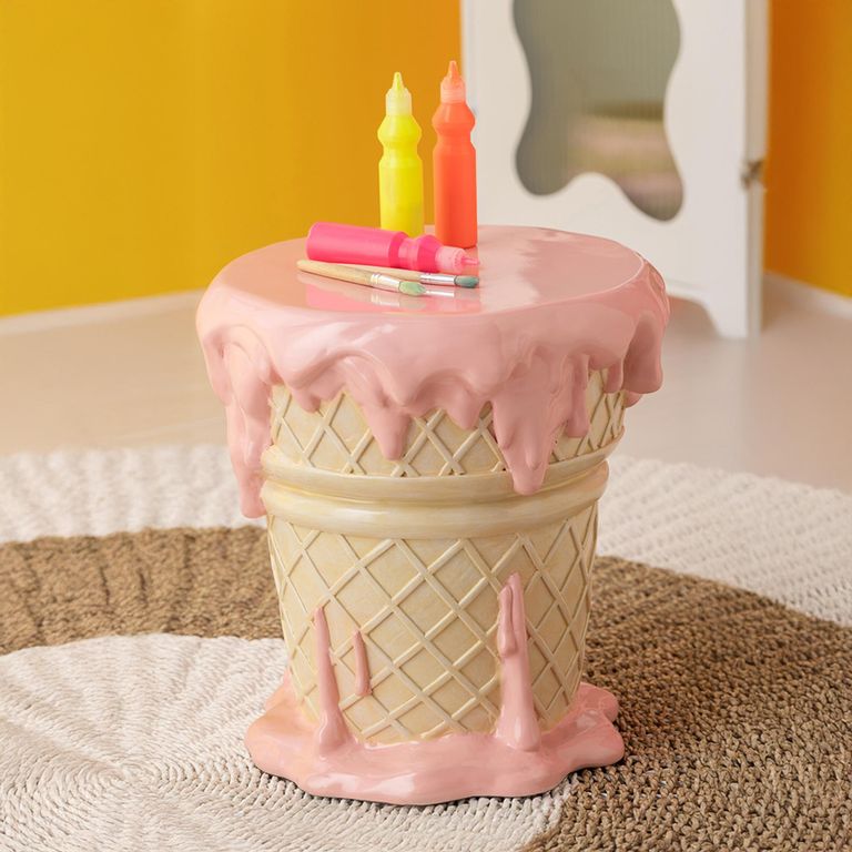 Ice Cream Accent Table  - Round - Light Pink and Beige - Polyresin