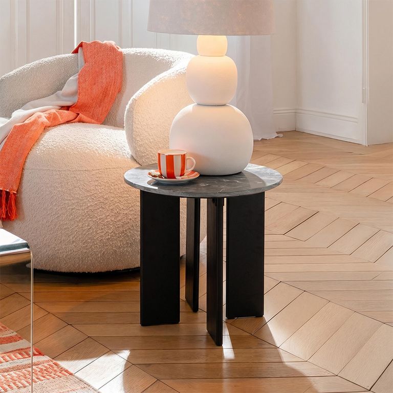 Mathilde Side Table - Round - Black - Marble