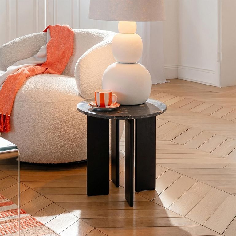 Mathilde Side Table - Round - Black Peach - Marble