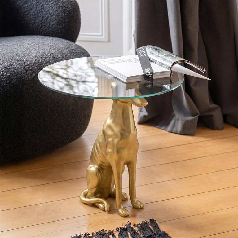 Accent Table - Round - Dog Base - Gold - Glass and Aluminium