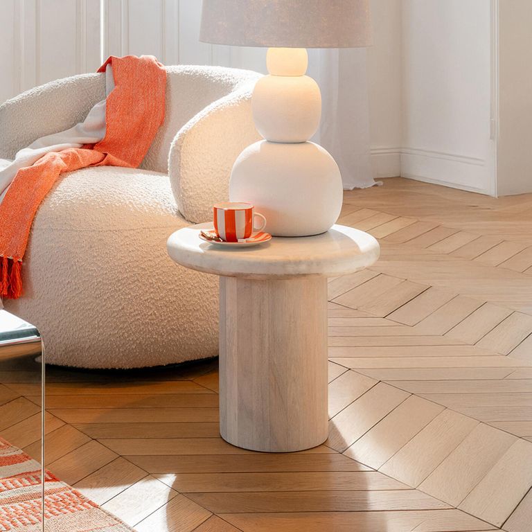Side Table - Round - Small - Off White - Marble