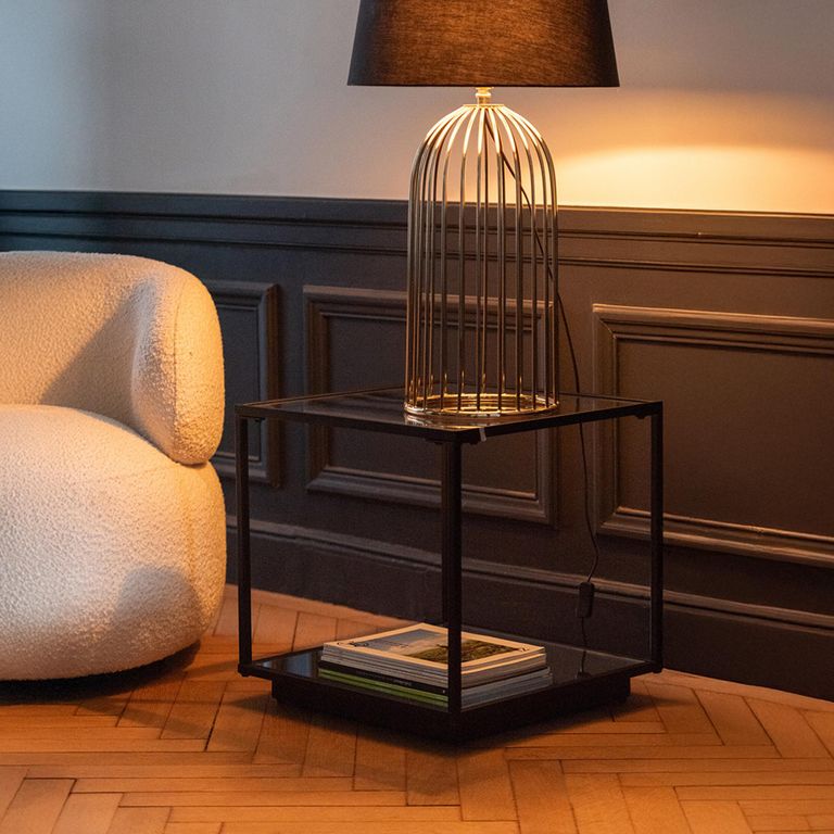 Side Table - Square - Black - Glass and Metal