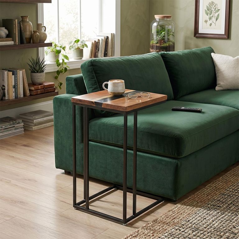 Side Table - Square - Natural and Black - Acacia Wood and Metal