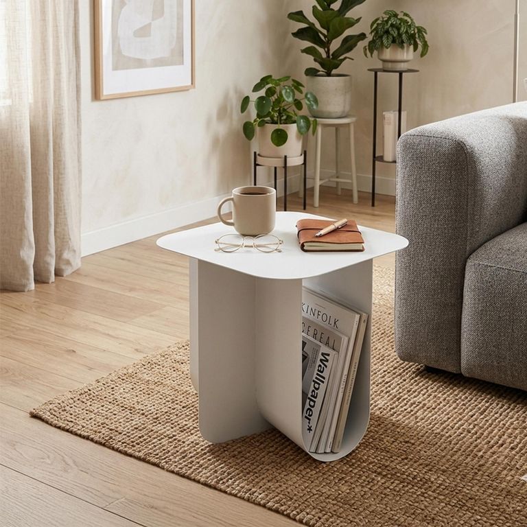 Side Table - Square - White - Metal