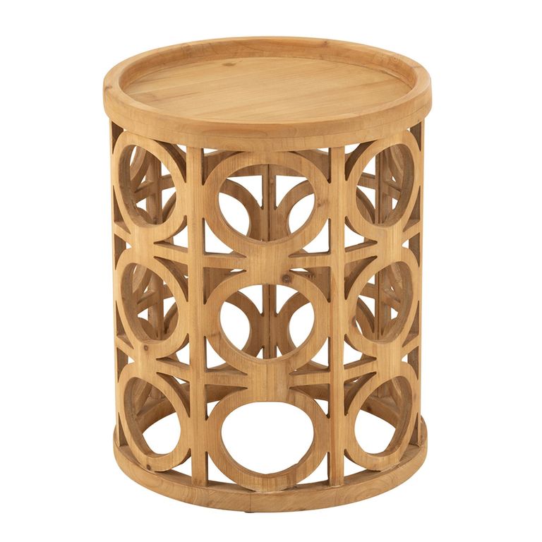 Carving Side Table - Round - Natural - Fir Wood