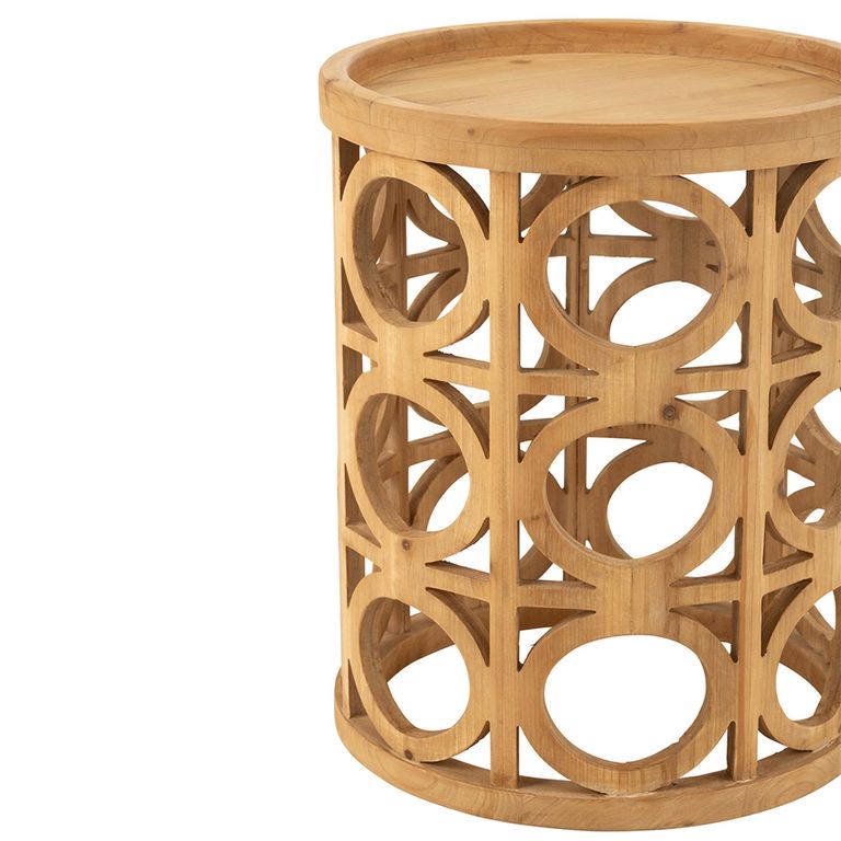 Carving Side Table - Round - Natural - Fir Wood