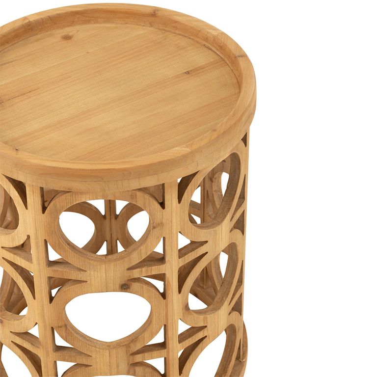 Carving Side Table - Round - Natural - Fir Wood